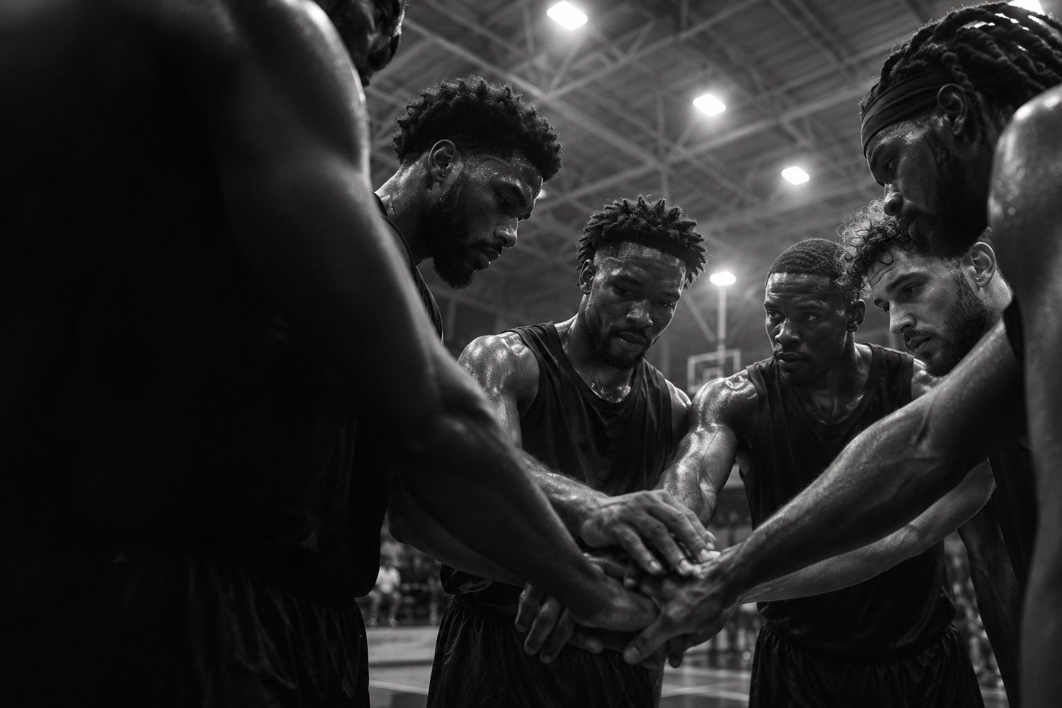 Teammates bringing their hands together